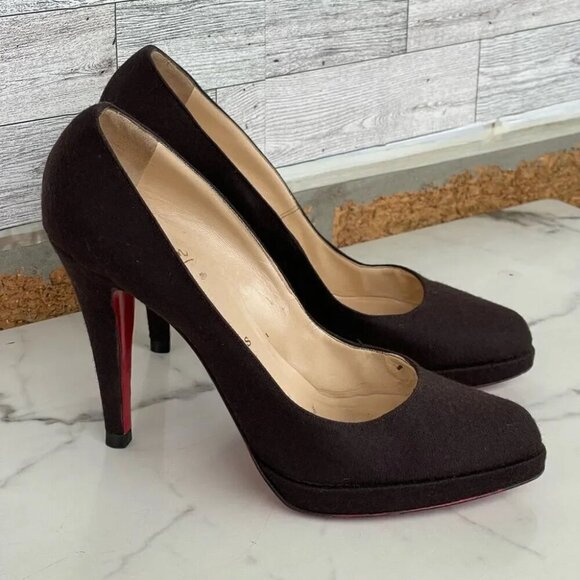 Christian Louboutin red bottom Brown Wool women’s Heels size 39 .8.5 - Picture 1 of 13